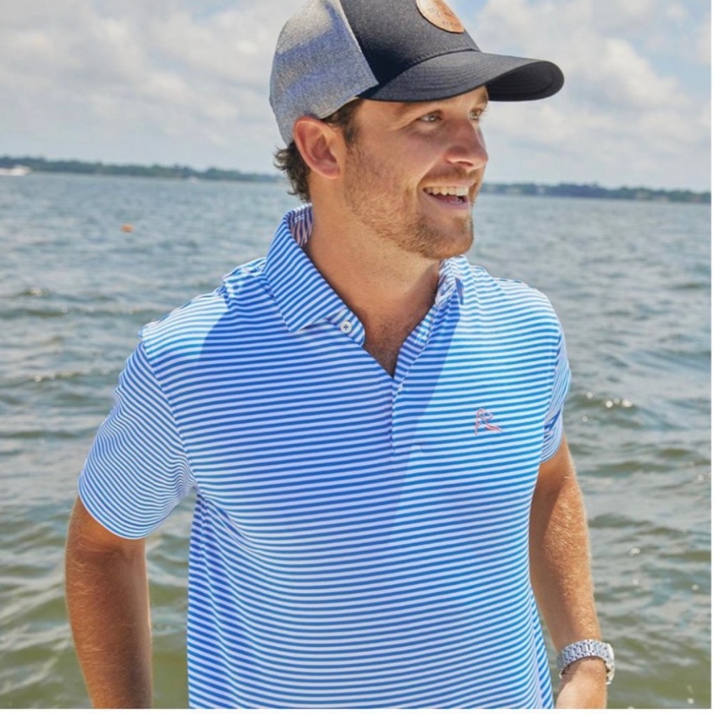 RHOBACK The Birdie Performance Polo Light Blue White Striped Size XL